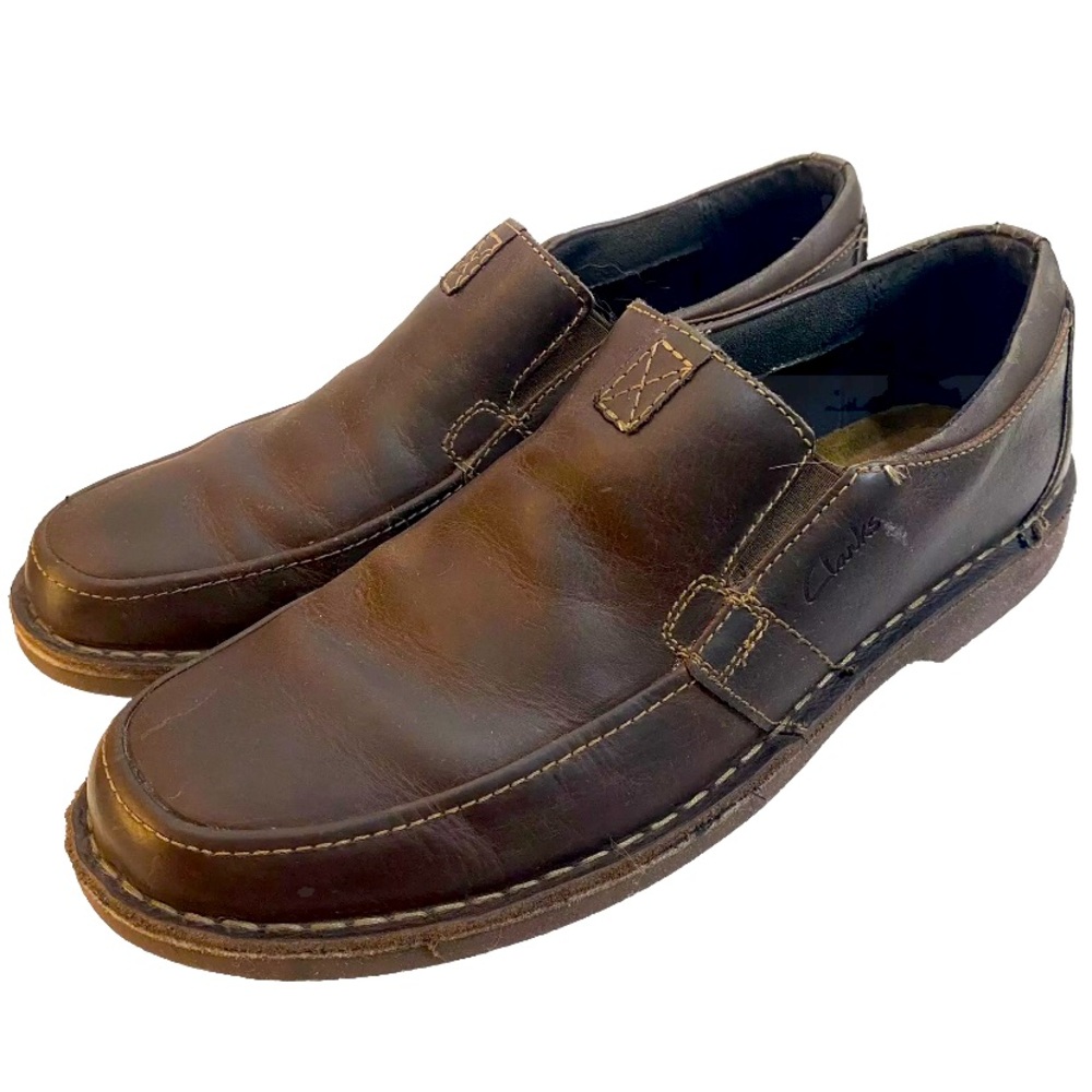 Clarks Men's Doby Double Gore Slip-On Loafer Dark Brown Size 10M